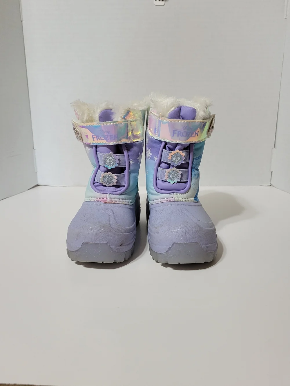 Title: Disney Frozen Elsa & Anna Winter Snow Boots Girls Size 10 Purple Faux Fur